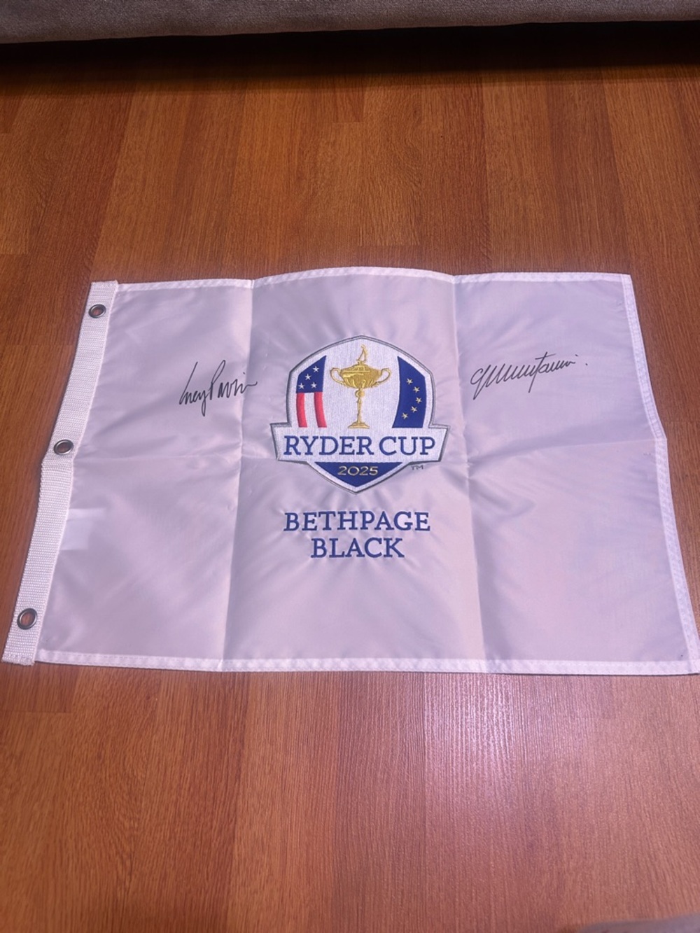 Ryder Cup 2025 Bethpage Black Golf Pin Flag - White with Blue & Gold Logo